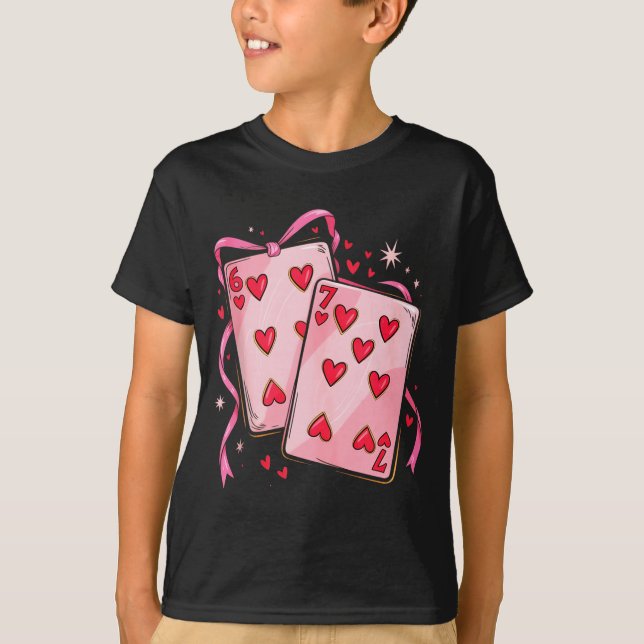 T-shirt Playing Cards 6 7 Of Hearts 67 Six Seven Bow Valen (Devant)