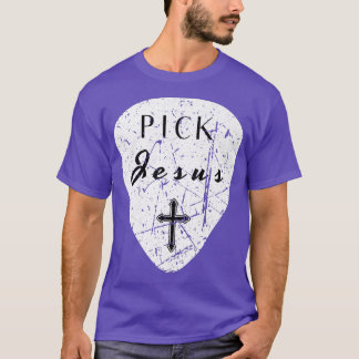 T-shirt Plectre de guitare rétro Pun Plectre Jésus Croix C