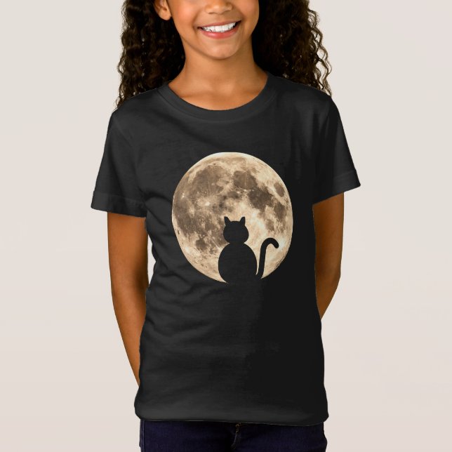 T-Shirt Pleine lune de chat noir Silhouette (Devant)