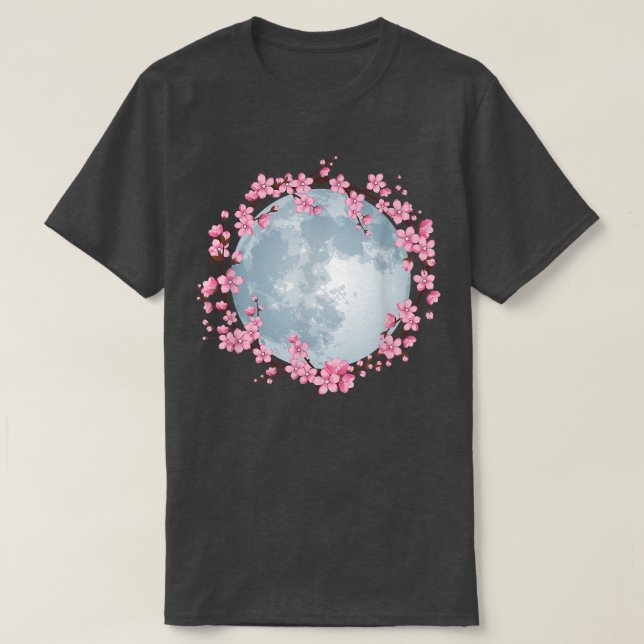 T-shirt Pleine lune de couronne de fleurs de cerisier Saku (Design devant)