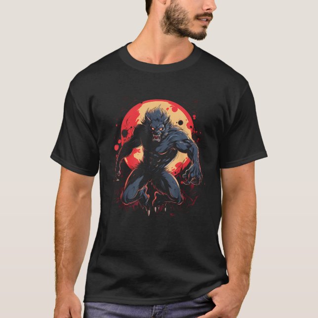 T-shirt Pleine lune de loup-garou effrayant Costume d'Hall (Devant)