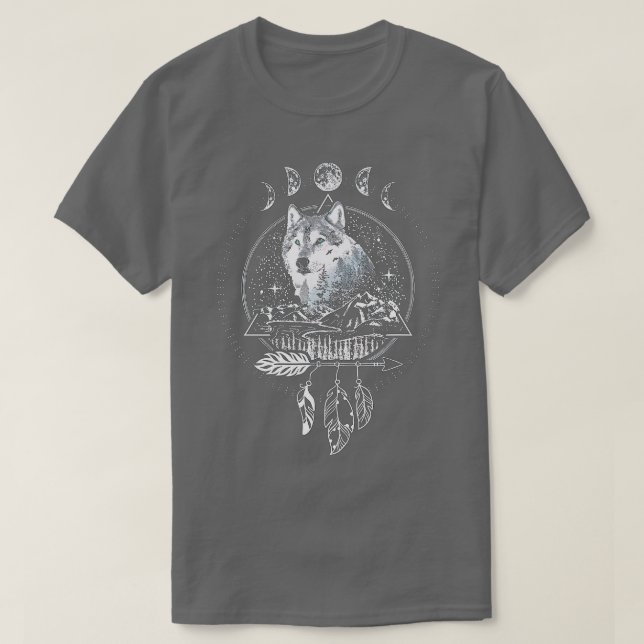 T-shirt Pleine lune de loup hurler nuit ciel Motif géométr (Design devant)