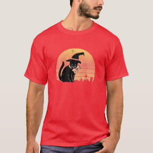 T-shirt Pleine lune de sorcière de chat noir Costum d'Hall