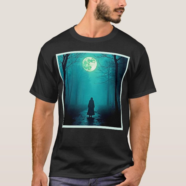T-shirt Pleine lune éffrayante Conception nocturne (Devant)
