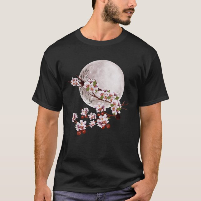 T-shirt Pleine lune florale de cerisier Sakura Japanese Cu (Devant)