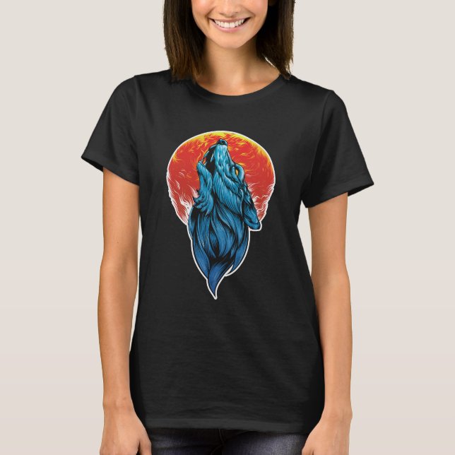 T-shirt Pleine lune Howling Wolf Illustration (Devant)