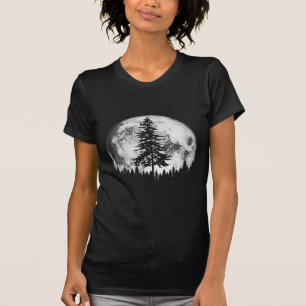 T-shirt Pleine lune rétro et minimaliste Arbre à pin Vinta