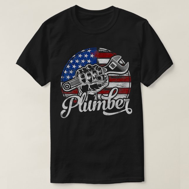 T-shirt Plomber American Flag Plumbing Gipe Pipe Wrench Us (Design devant)