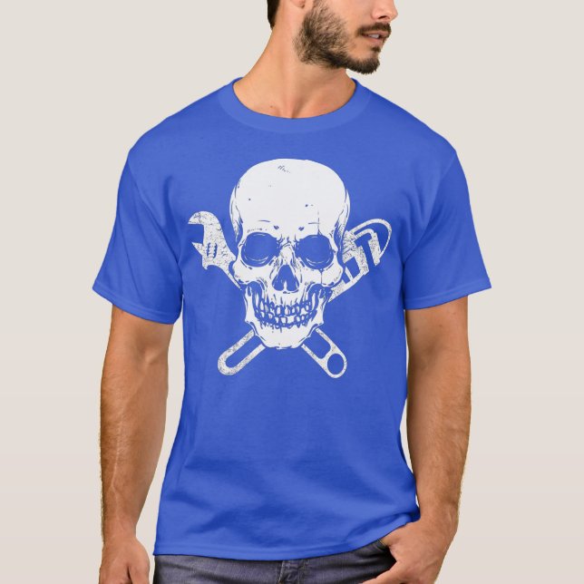 T-shirt Plomber Pipefitter Wrench Skull Plumer (Devant)