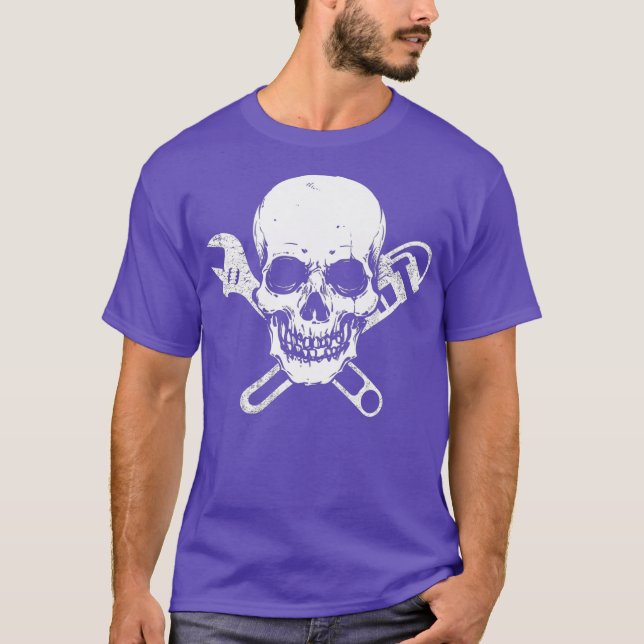 T-shirt Plomber Pipefitter Wrench Skull Pluming Premium (Devant)