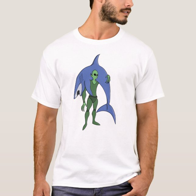 T-shirt Plongeur Alien avec Requin Funny Sci-Fi (Devant)