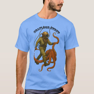 T-shirt Plongeur casque vintage à pied avec une poulpe URM