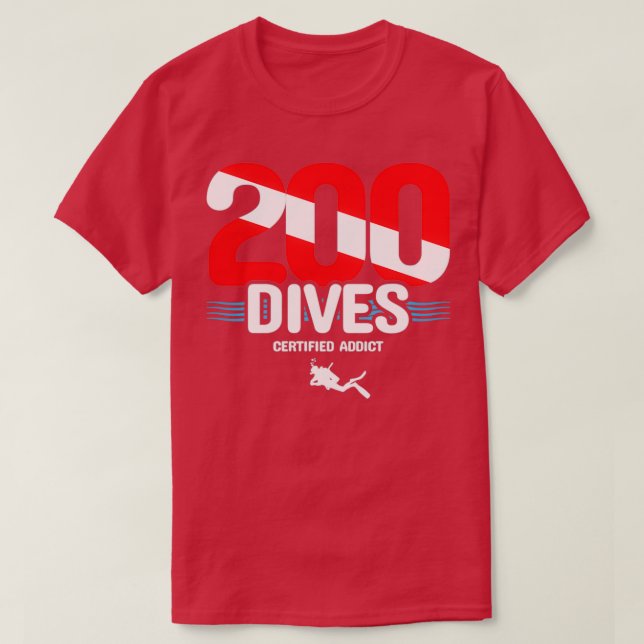 T-shirt Plongeur Certifié 200 Dives Diver Down Scuba D (Design devant)