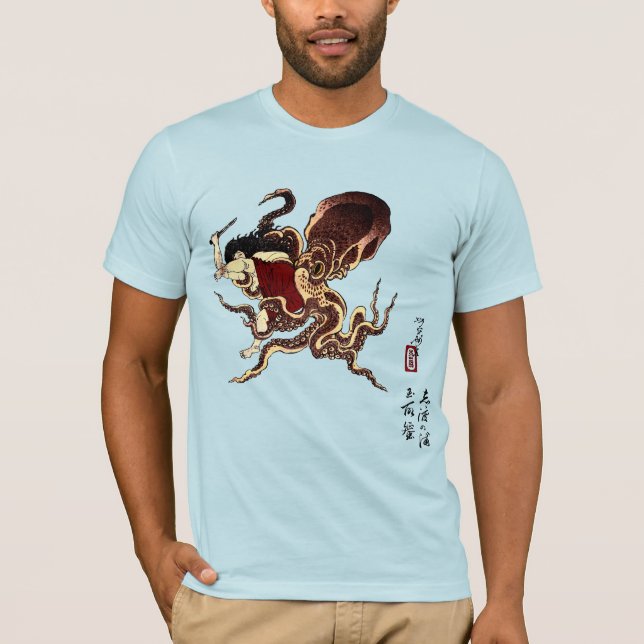 T-shirt Plongeur d'abalone japonais et combat d'octopus (Devant)