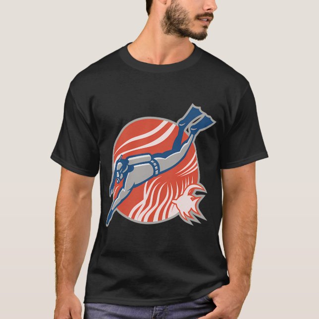 T-shirt Plongeur en scaphandre plongée rétro (Devant)