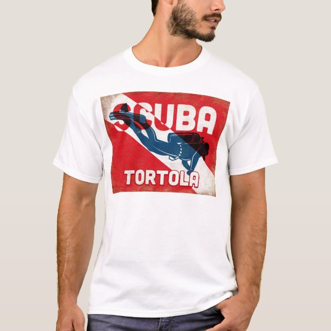 T-shirt Plongeur Tortola - Blue Retro (Devant)