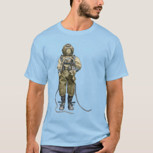 T-shirt Plongeur vintage avec casque de plongée et lumière