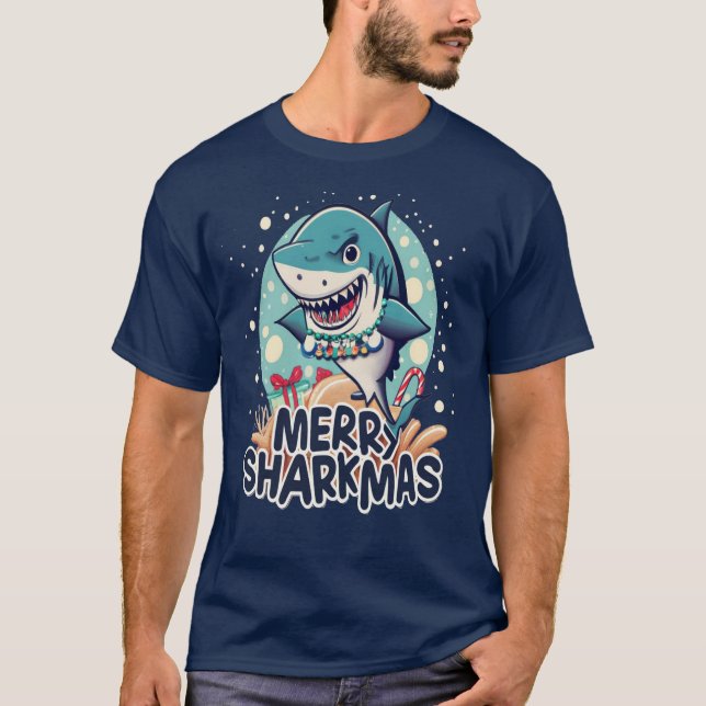T-shirt Plongez dans Festive Fun : Merry Sharkmas Shirt! (Devant)