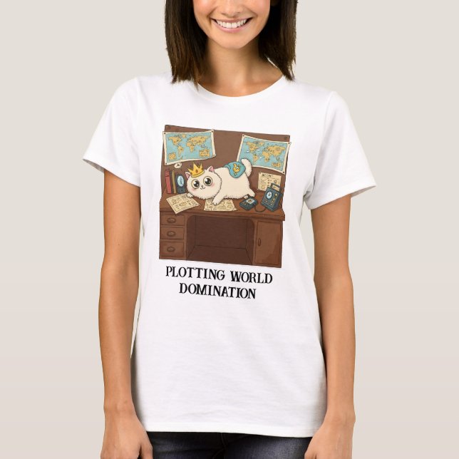 T-shirt Plotting World Domination Drôle Chat (Devant)