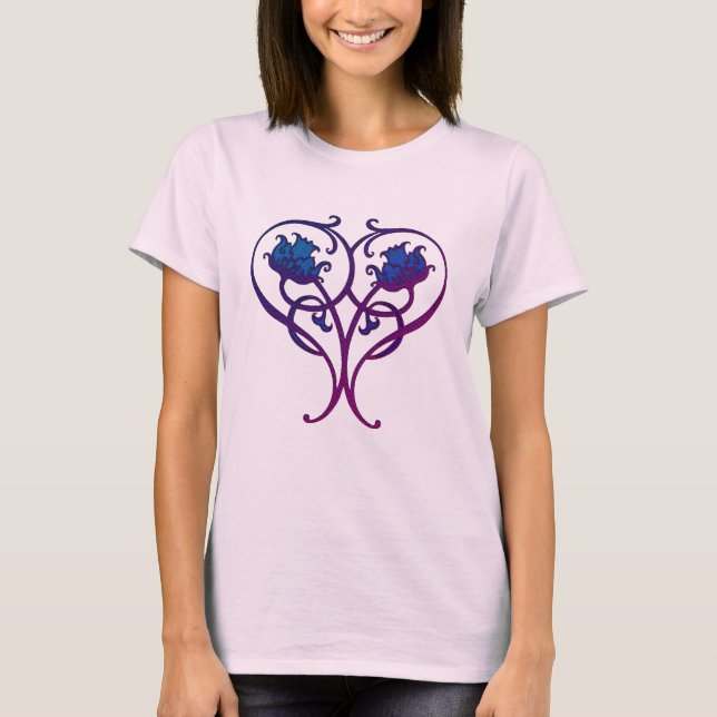 T-shirt Plum Blue Floral Art Design (Devant)