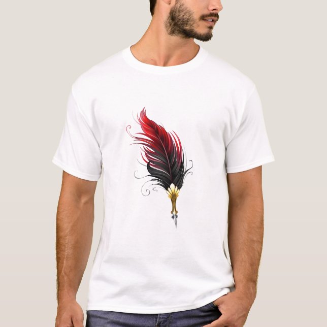 T-shirt Plume rouge avec pointe en or (Devant)