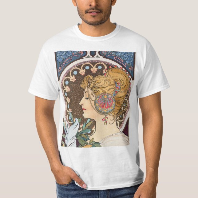 T-shirt Plumes d'Alphonse Mucha - Art Nouveau Vintage (Devant)