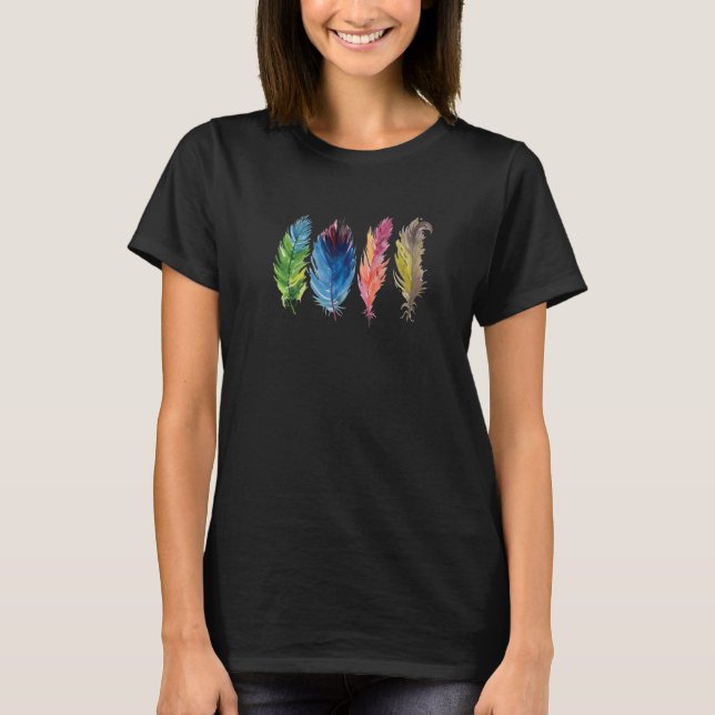 T-shirt Plumes d'oiseaux colorées (Devant)