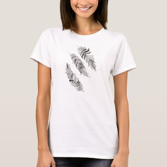 T-shirt plumes noires et blanches (Devant)