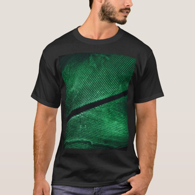 T-shirt Plumes Vertes, Belle Texture Motif. (Devant)