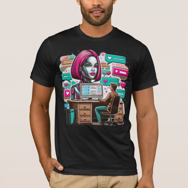 T-shirt Plus 萌 え J'Aime Les Chatbots Ai Robots Conception  (Devant)