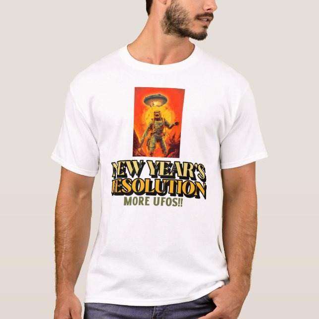 T-shirt Plus d'OVNI-Alien de résolution du Nouvel An (Devant)