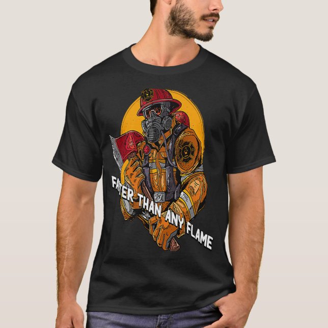 T-shirt Plus rapide que la flamme Pompier premiers réponde (Devant)