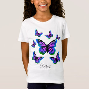 T-Shirt Plutôt amusant papillons violet rose bleu