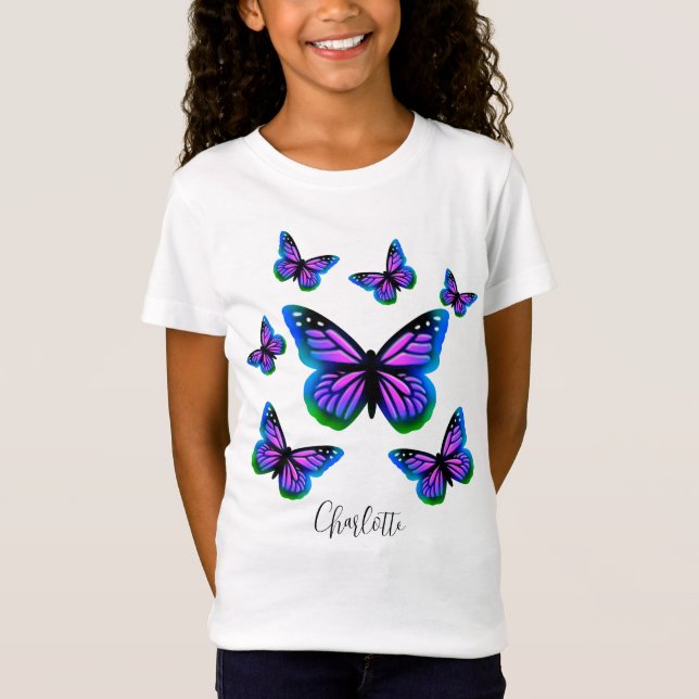 T-Shirt Plutôt amusant papillons violet rose bleu (Devant)