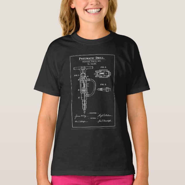 T-shirt Pneumatic Drill Blueprint Patent (Devant)