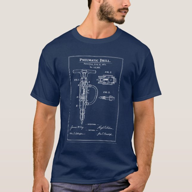 T-shirt Pneumatic Drill Blueprint Patent (Devant)