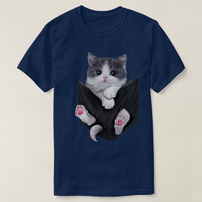 T-shirt Poche de chat blanc Kitten adorable  (Design devant)