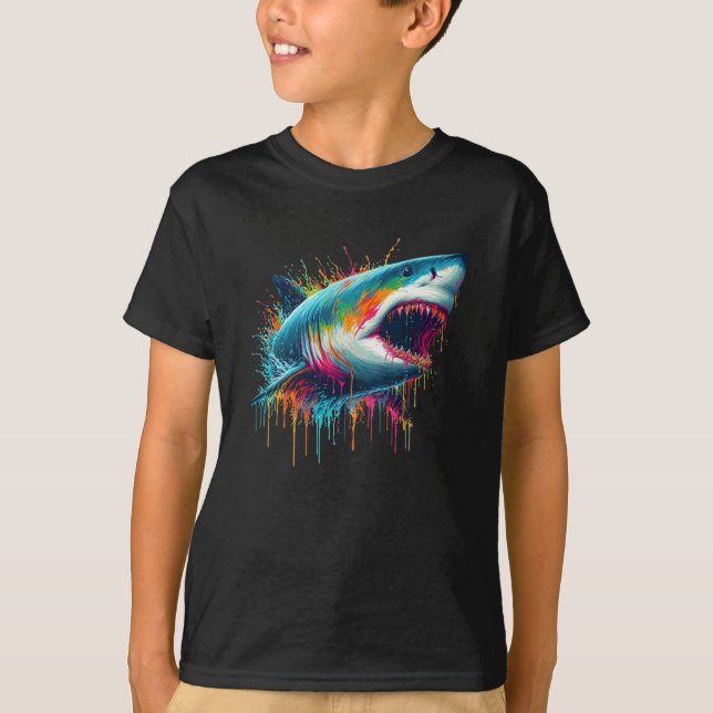 T-shirt Poche de peinture grand requin blanc (Devant)