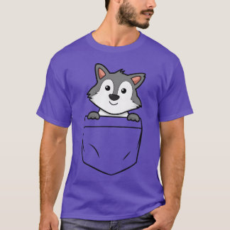 T-shirt Poche Loup poche d'animal familier enfant mignon