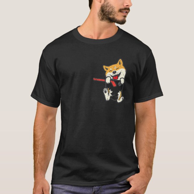 T-shirt Poche Shiba Inu Pieds Ice Hockey Cute Akita Japane (Devant)