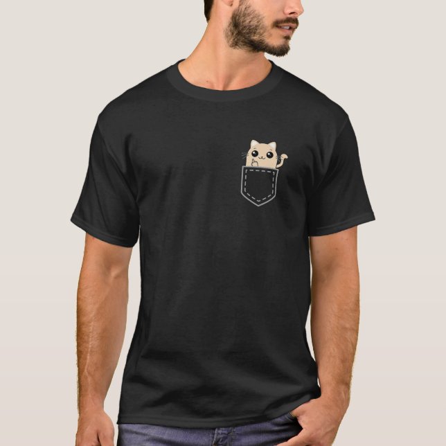 T-shirt Pocket de chats à doigts moyens amusant Dessin ani (Devant)