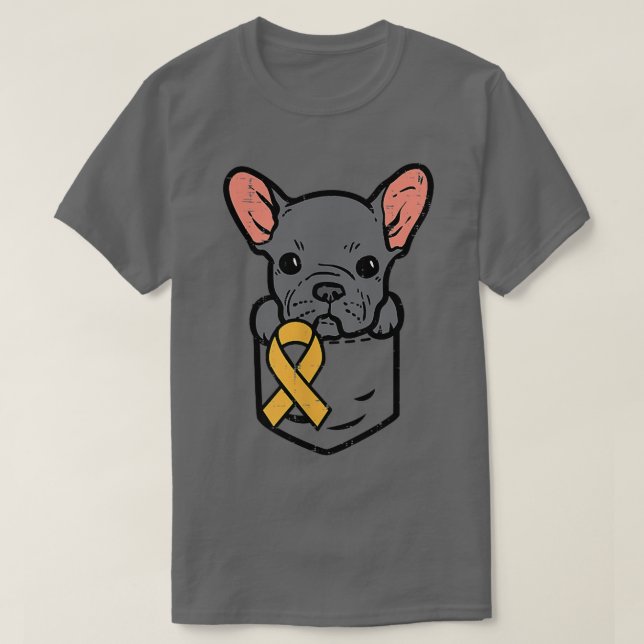 T-shirt Pocket French Bulldog Cancer de l'enfance Ruban Aw (Design devant)