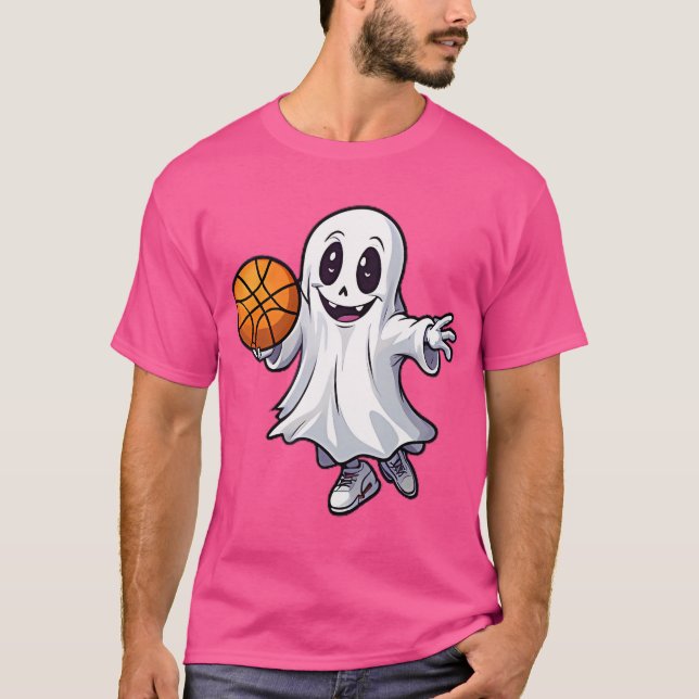 T-shirt Pocket Ghost Basket Halloween Éffrayant (Devant)