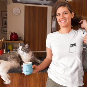 T-shirt Pocket Pocket Cute Noir Pékin