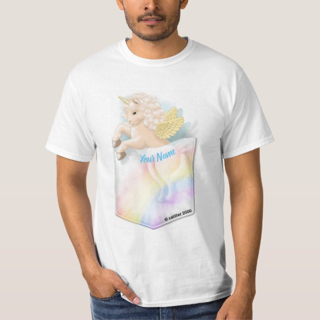 T-shirt Pocket Rainbow Unicorn (Devant)