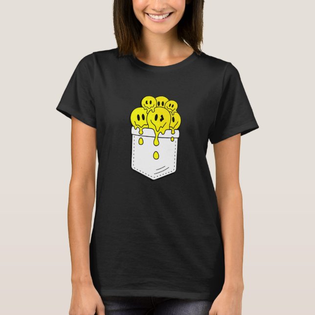 T-shirt Pocket Smile Jaune Face à la fonte du graphique du (Devant)