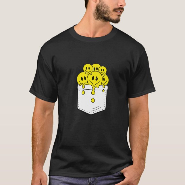 T-shirt Pocket Smile Jaune Face à la fonte du graphique du (Devant)