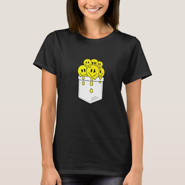 T-shirt Pocket Smile Jaune Face à la fonte du graphique du (Devant)