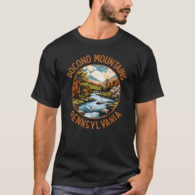 T-shirt Pocono Mountains Pennsylvania Sunset Retro Art (Devant)