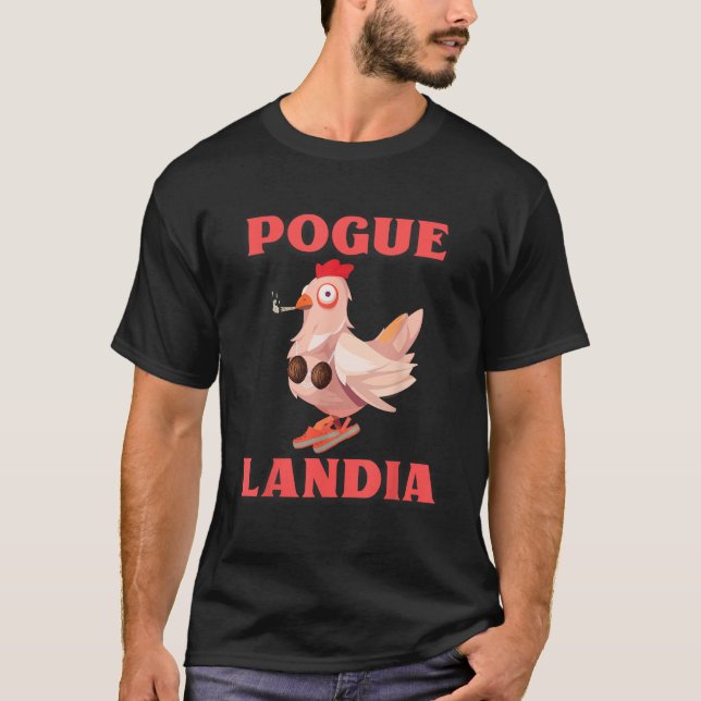 T-SHIRT POGUELANDIA DRAPEAU POULET DANS UN BARRE DE COCO F (Devant)